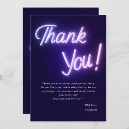 Paarse neontekst Baby shower Bedankkaart