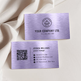 Paarse Nep Geborsteld Metaal Professionele QR Code Visitekaartje