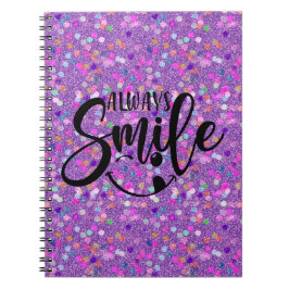 Paarse Nep Glitter Altijd Smile Typografie Notitieboek