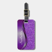 Paarse Nep Glitter Bling Gepersonaliseerde Metaal Bagagelabel (Voorkant verticaal)