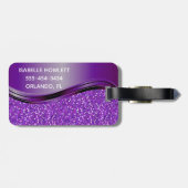 Paarse Nep Glitter Bling Gepersonaliseerde Metaal Bagagelabel (Achterkant horizontaal)