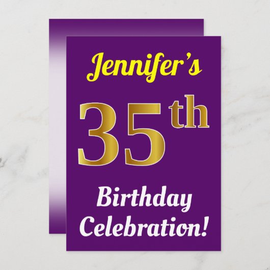 Paarse, Nep Gouden 35e Verjaardagsfeest + Naam Kaart (Voorkant / Achterkant)