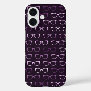  Paarse Nerdy Hipster brillenpatroon iPhone 16 Hoesje