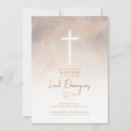 Paarse neutraal kleur Waterverf doopuitnodiging Kaart