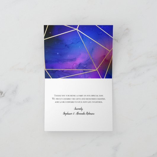 Paarse nevel hemelkunst geometrisch goud bedankkaart (Binnen)