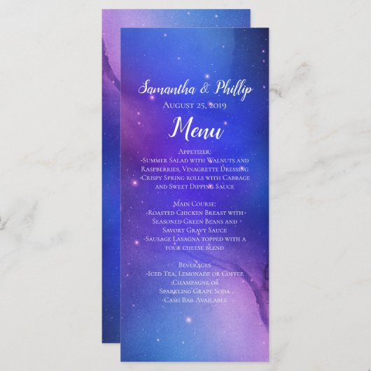 Paarse Nevel Hemelse Kunst Buitenruimte Trouw Menu (Voorkant / Achterkant)