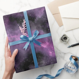 Paarse Nevel Sterrenstelsel Zwart Abstract Patroon Cadeaupapier