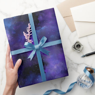 Paarse Nevel Sterrenstelsel Zwart Abstract Patroon Cadeaupapier