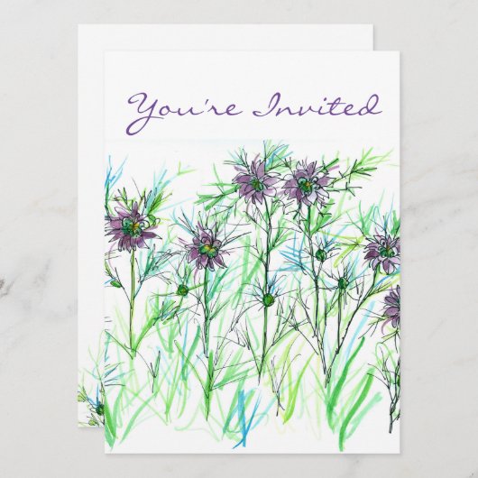 Paarse Nigella Waterverf Flowers Vrijgezellenfeest Kaart (Voorkant / Achterkant)