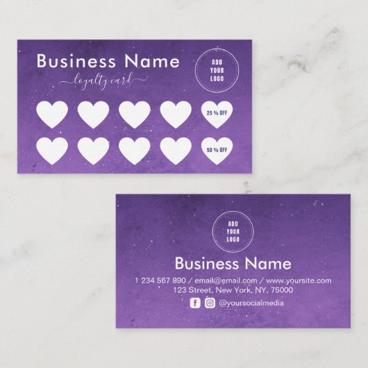 Paarse Night Sky Cosmic Galaxy Social Media Logo Klantenkaartje (Voorkant / Achterkant)
