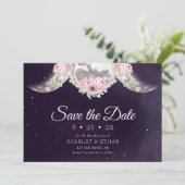 Paarse Night Sky Floral Triple Moon Handfasting Save The Date (Staand voorkant)