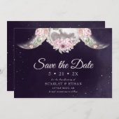 Paarse Night Sky Floral Triple Moon Handfasting Save The Date (Voorkant / Achterkant)