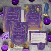 Paarse Nighttime Forest Bat Mitzvah RSVP-kaart Advieskaart