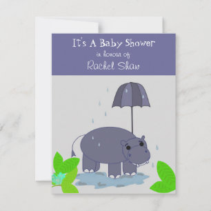 Paarse Nijlpaard Baby Shower Uitnodiging