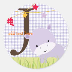 Paarse nijlpaard stickers/voeg monogram toe/diy ac ronde sticker