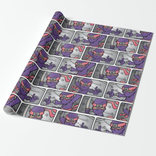  Paarse Ninja Cadeaupapier (Uitgerold)