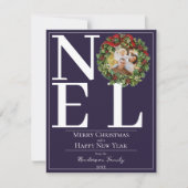 Paarse Noel Kerstkrans Foto Feestdagenkaart (Voorkant)