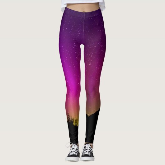 Paarse noordelijke lampjes voor vrouwen leggings (Voorkant)
