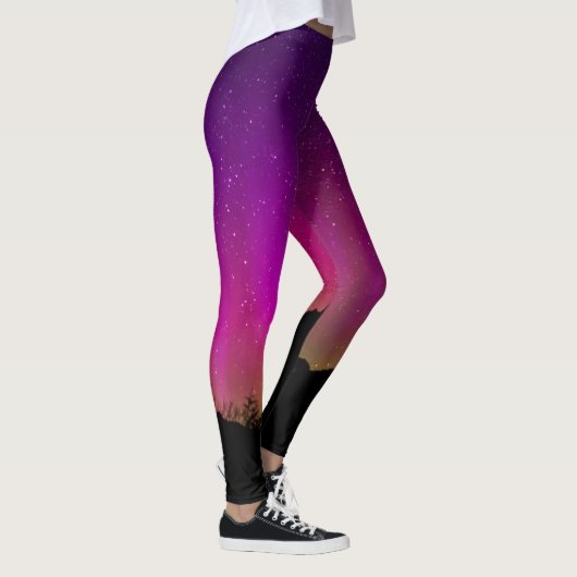 Paarse noordelijke lampjes voor vrouwen leggings (Rechts)