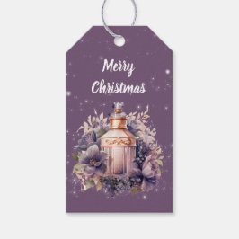 Paarse nostalgische vrolijke kerst cadeaulabel