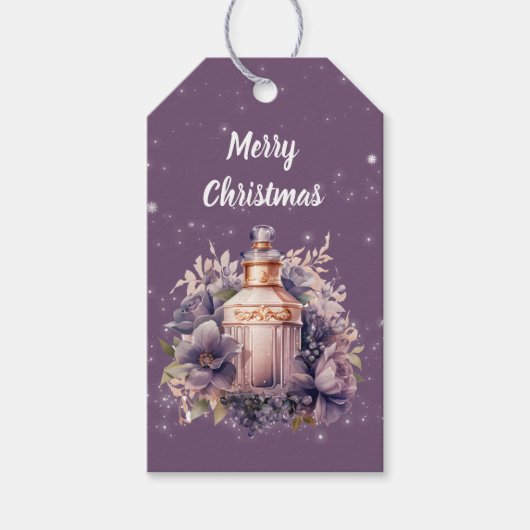 Paarse nostalgische vrolijke kerst cadeaulabel (Voorkant)