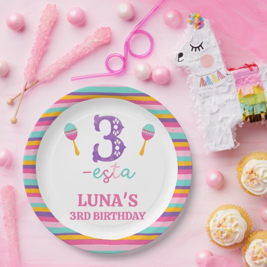 Paarse Nummer Drie-ESTA 3e Verjaardag Papier Bord (Feest)