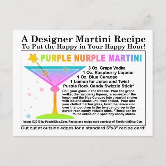 Paarse Nurple Martini Recept Briefkaart (Voorkant)