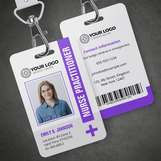 Paarse Nurse Practitioner NP Foto & Barcode Badge