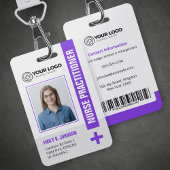 Paarse Nurse Practitioner NP foto en barcode Badge