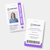 Paarse Nurse Practitioner NP foto en barcode Badge (Voor- en achterkant)