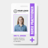 Paarse Nurse Practitioner NP foto en barcode Badge (Voorkant)