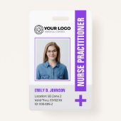 Paarse Nurse Practitioner NP foto en barcode Badge (Voorkant)