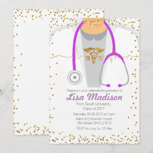 Paarse Nursing Graduation Party Invitation Kaart