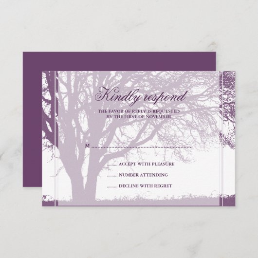 Paarse Oak Fall Weduwkaart RSVP Kaartje (Voorkant / Achterkant)