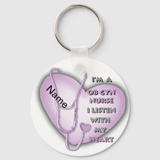 Paarse OB Gyn Verpleegkundige aangepaste naam Sleu Sleutelhanger (Voorkant)