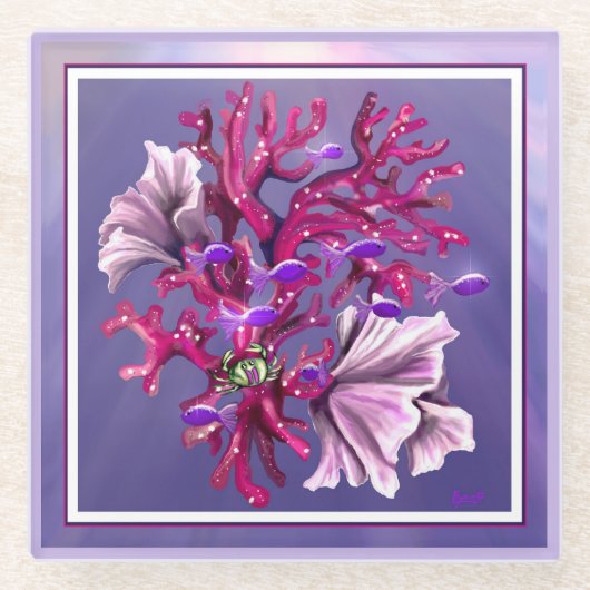 Paarse Oceaan Zeemeermin  Glazen Onderzetter (Voorkant)