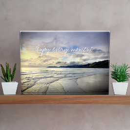 Paarse Ocean Beach Sunset Geniet van elk moment ci Fotoblokken