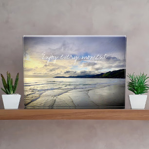 Paarse Ocean Beach Sunset Geniet van elk moment ci Fotoblokken