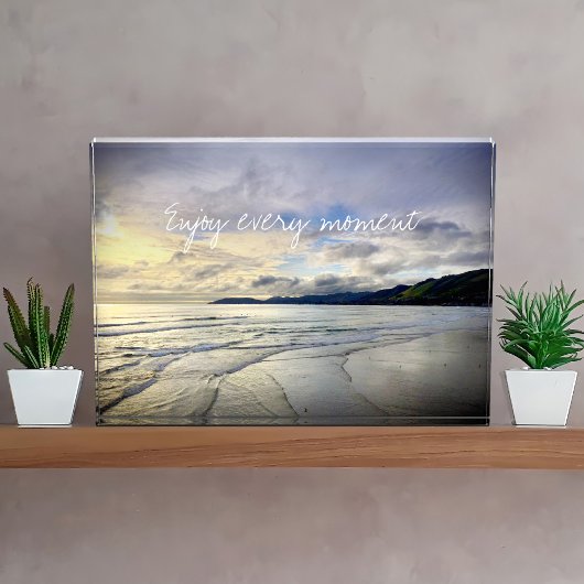 Paarse Ocean Beach Sunset Geniet van elk moment ci Fotoblokken