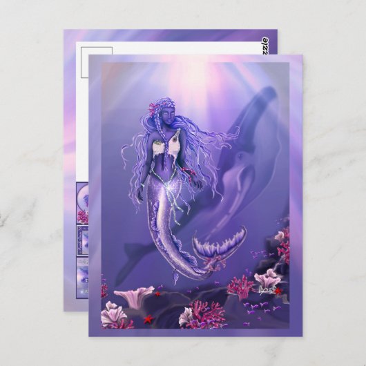 Paarse Ocean Mermaid Briefkaart (Voorkant / Achterkant)