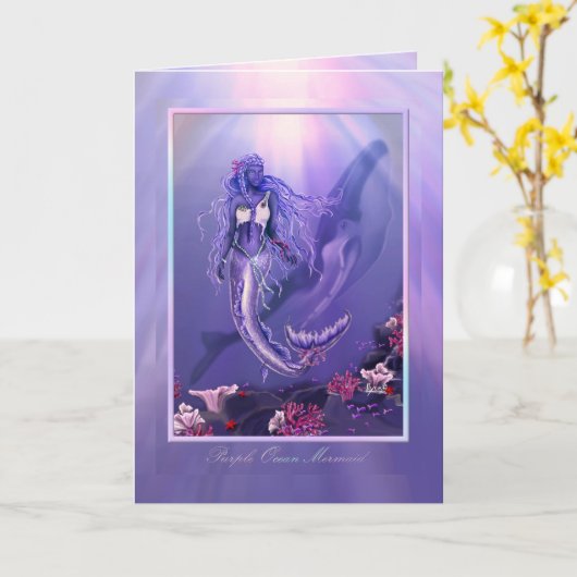 Paarse Oceen Zeemeermin blanco kaart (Gele Bloem)