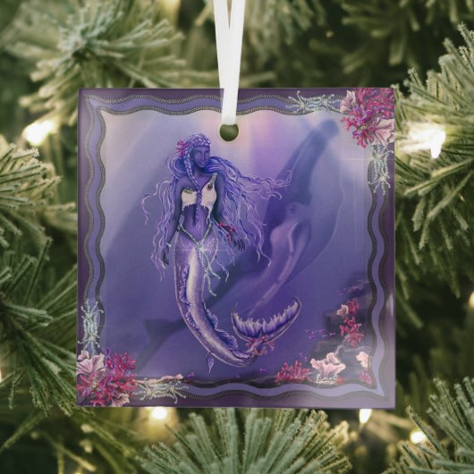 Paarse oceen zeemeermin glas ornament (Insitu)