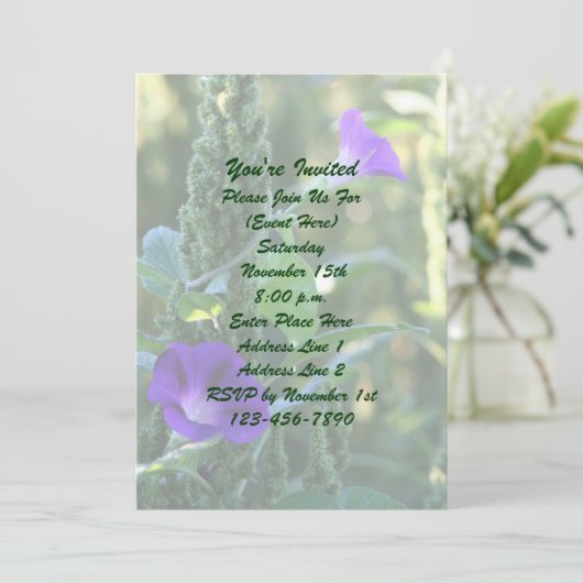 Paarse ochtend gloriebloemen feest kaart (Staand voorkant)