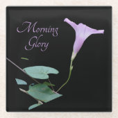  paarse ochtendglorie in zwart glazen onderzetter (Voorkant)