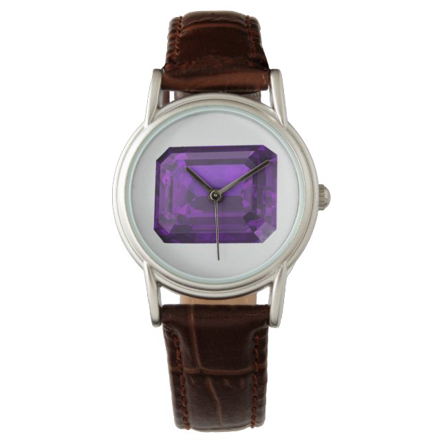 Paarse Octagon Amethyst Wrist Watch Horloge (Voorkant)