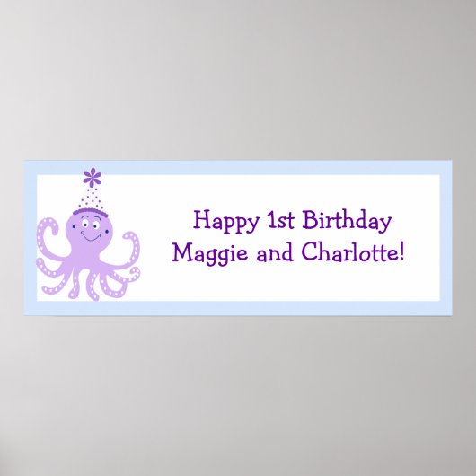 Paarse Octopus Birthday Banner Gepersonaliseerd Poster (Voorkant)