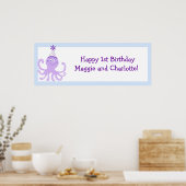 Paarse Octopus Birthday Banner Gepersonaliseerd Poster (Keuken)
