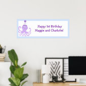 Paarse Octopus Birthday Banner Gepersonaliseerd Poster (Thuiskantoor)