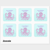 Paarse Octopus Birthday SQUARE Favor Sticker (Vel)