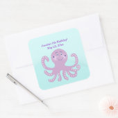 Paarse Octopus Birthday SQUARE Favor Sticker (Envelop)